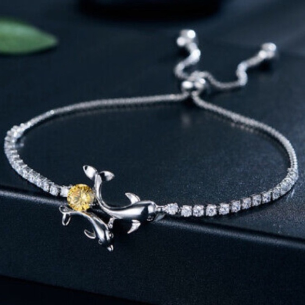 ❤️gorgeous natural citrine dolphins silver bracele